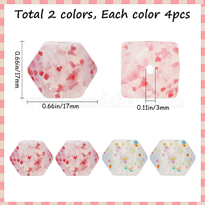 8 шт. 2-х цветные шестигранные силиконовые бусины с рисунком в виде сердца SIL-GF0001-52-1