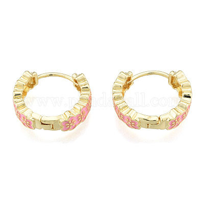 Серьги-кольца с эмалированными цветами сливы EJEW-N011-107-1