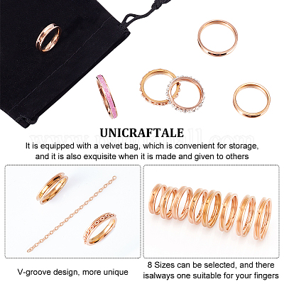 16 шт. 8 размера оправы для колец из нержавеющей стали с канавками RJEW-UN0002-76-1