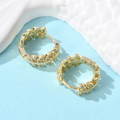 Прозрачные серьги-кольца с листьями кубического циркония EJEW-B013-01-1