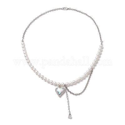 Ожерелья с подвесками в форме сердца и стразами NJEW-JN04809-1