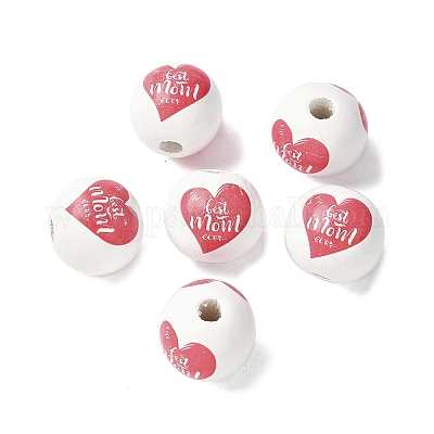 Тема дня матери печатные деревянные европейские бусины WOOD-F016-12-1