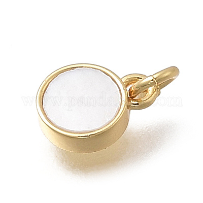 Плоские круглые подвески из латуни и натуральных ракушек KK-D431-025A-02G-1