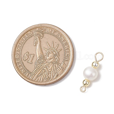 Подвески-коннекторы из натурального культивированного пресноводного жемчуга в виде картофеля и круглого гальванического немагнитного синтетического гематита PALLOY-JF04191-01-1