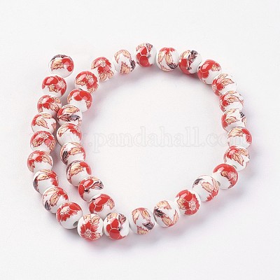 Ручной цветок печатных фарфоровые керамические бусины нити PORC-J006-A07-1