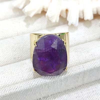 Овальные латунные манжеты с натуральным аметистом FS-WG8D200-08-1