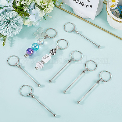 10 шт. застежки для брелока из железного прута с бусинами AJEW-SC0003-89P-1