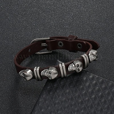 Браслет с заклепками из сплава черепа BJEW-C037-03B-1