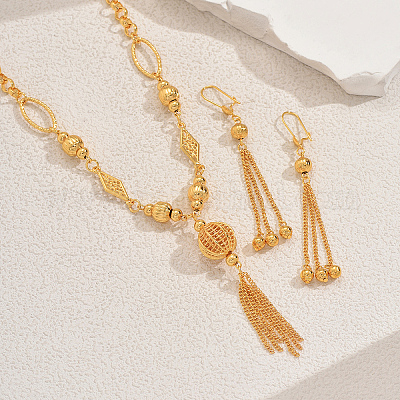 Комплекты из серег и ожерелий из полых круглых бусин из сплава для женщин ZJ4138-1