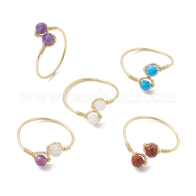 Открытое кольцо с натуральными и синтетическими драгоценными камнями RJEW-JR00626-1