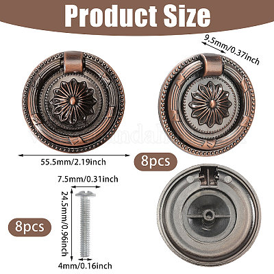 8 шт. ручки для шкафа из цинкового сплава с цветочным узором AJEW-FH0006-30A-1