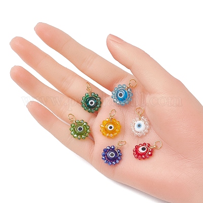 7 шт. подвески из стеклянных бусин ручной работы в технике лэмпворк 7 цветов PALLOY-JF04515-1