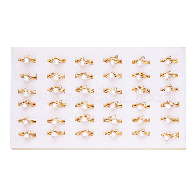 Кольцо на палец с двойными линиями из натурального жемчуга и стразами PEAR-N020-06J-1