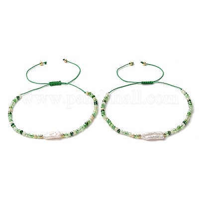 Женские плетеные браслеты из натурального жемчуга кеши и стеклянных бусин BJEW-JB12369-1