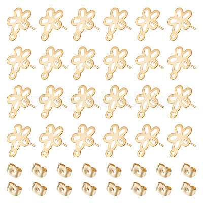 50 шт. фурнитура для сережек-гвоздиков из нержавеющей стали 201 в виде цветка STAS-UN0047-08-1