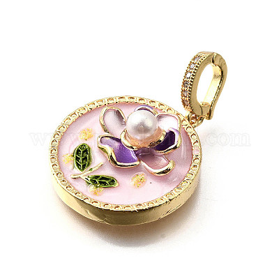 Латунные подвески с микропаве из кубического циркония и эмали KK-R222-10G-01-1