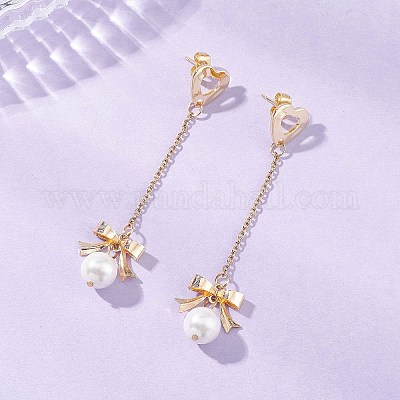 Серьги-гвоздики с подвесками из нержавеющей стали 304 с бантом и сердцем EJEW-JE06825-1