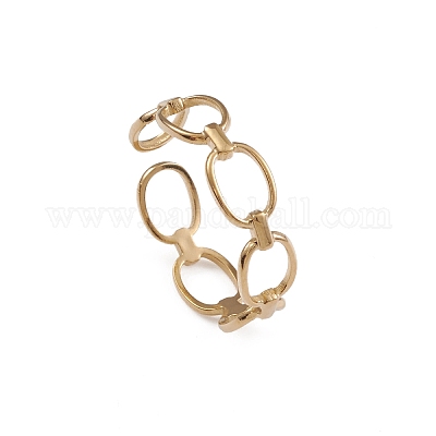 Ионное покрытие (ip) 304 нержавеющая сталь полые овальные открытые манжеты кольца для женщин RJEW-G285-01G-1