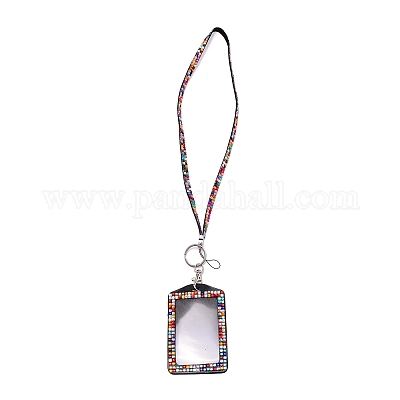 Прямоугольник из искусственной кожи с держателем для телефонной карты со стразами AJEW-WH0230-48B-1