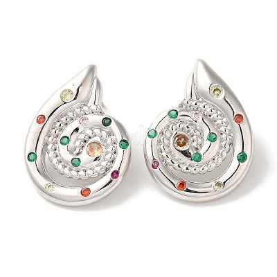 Серьги-гвоздики из латуни с микропаве из кубического циркония EJEW-B062-14P-01-1