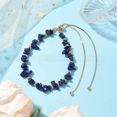 Регулируемые браслеты-слайдеры из натурального лазурита с бисером для женщин BJEW-JB10489-1
