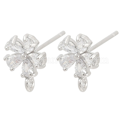 Латунные микро-паве прозрачные серьги-гвоздики из циркония KK-Z099-02P-01-1