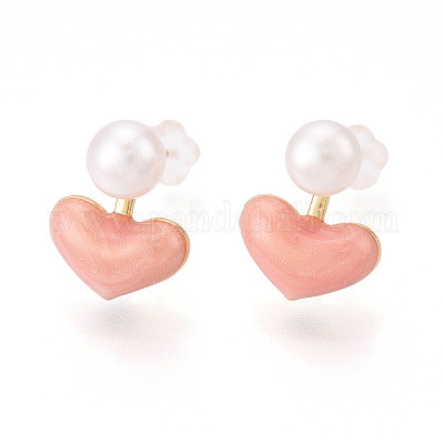 Серьги-гвоздики из натурального жемчуга в форме сердца из латуни PEAR-N020-06Y-1