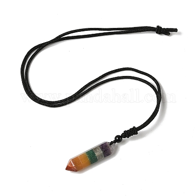Чакра двойной терминал заостренные пулевидные каменные подвески ожерелья NJEW-Z060-01-1