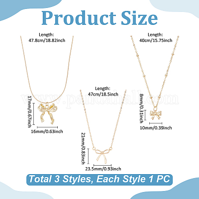 3 шт. 3 стиля ожерелья с подвеской-бантом из латуни и нержавеющей стали для женщин NJEW-UN0001-66-1