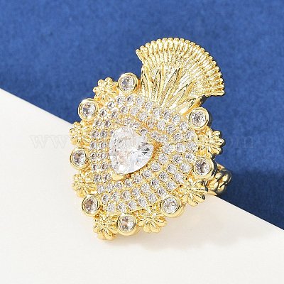 Латунные кольца из манжеты с прозрачным цирконием RJEW-P155-04D-G-1