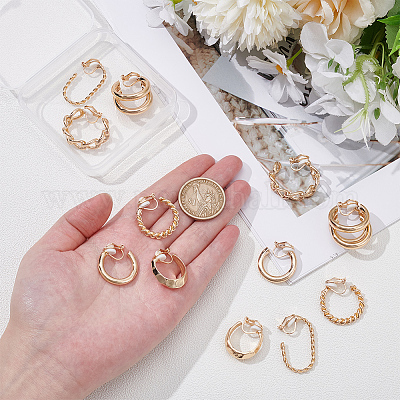 6 пара 6 стилей висячих серег-клипс из сплава с геометрической формой для женщин EJEW-UN0002-81-1