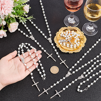 Колье из стеклянных четок из жемчуга и смолы NJEW-PH01478-1