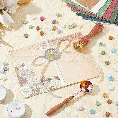 Латунная восковая печать с деревянной ручкой AJEW-WH0412-0392-1