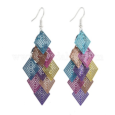 Серьги-подвески в форме ромба из нержавеющей стали 430 EJEW-A137-01P-03-1