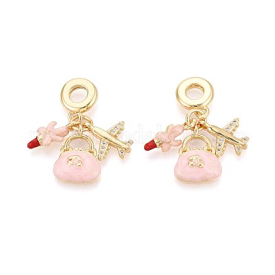 Европейские подвески-шармы из латуни с микропаве из прозрачных кубических цирконий и эмали KK-T079-81G-1