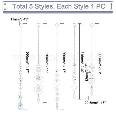 5 шт. 5 стиля прозрачных стеклянных подвесных украшений HJEW-GA0001-42-1