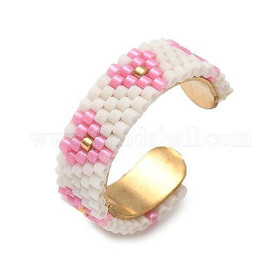 Стеклянные бусины с манжетными кольцами из нержавеющей стали 304 RJEW-MZ00031-1