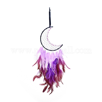 Лунная тканая сетка/паутина с подвеской из перьев HJEW-I013-03-1