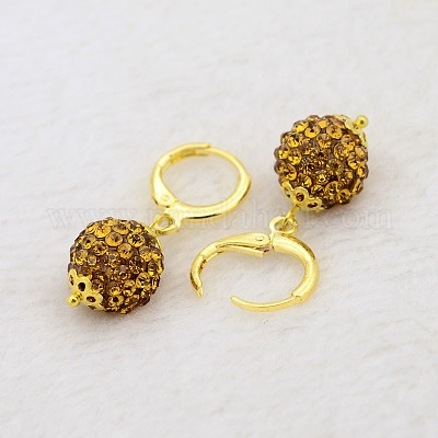 Оборванных серьги круглые горный хрусталь мяч смолы EJEW-J080-17G-1