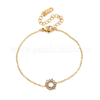 Браслеты из нержавеющей стали 304 с подсолнухом для женщин BJEW-R027-01G-1