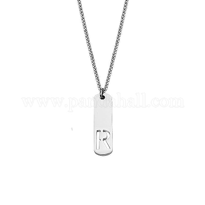 Прямоугольные ожерелья из нержавеющей стали 304 с вырезанными лазером инициалами FS-WG71FEF-22-1