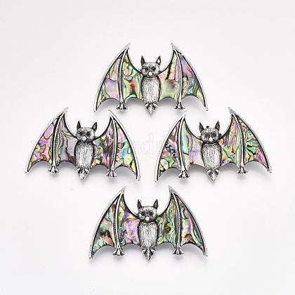 アワビの殻 パウア貝のブローチ ペンダント 合金パーツと樹脂底 ラインストーン バット アンティークシルバー カラフル 37x59 5x13mm 穴 5x4mm ピン 0 7mmの通販 Jp Pandahall Com