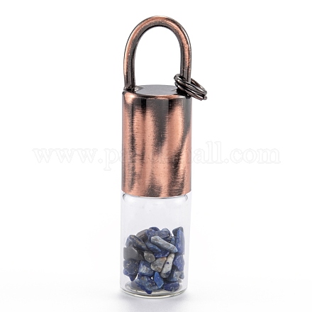 ガラスローラーボトル  天然ラピスラズリローラーボールとチップ付き  エッセンシャルオイルの香水瓶  赤銅真鍮のボトルキャップ  62.5x16mm  穴：10x14mm  丸カン：8x1ミリ G-F701-01B-1