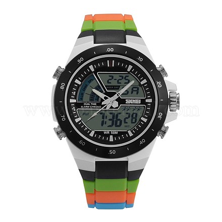 高品質の男性用合金プラスチックスポーツデジタル腕時計  電子時計  ブラック  68x20mm  ウォッチヘッド：59x50x16mm  ウォッチフェイス：35mm WACH-E016-03C-1
