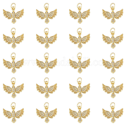 Dicosmetic 20 pcs strass oiseau breloques laiton cubique zircone pendentifs plaqué or 18 carats oiseau breloques petit animal pendentifs avec anneau de saut pour collier bracelet fabrication de bijoux KK-DC0001-67-1