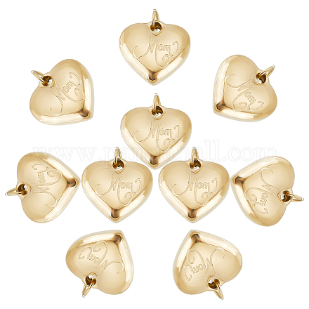 UNICRAFTALE 10pcs Golden Stainless Steel Heart with Word Mom Pendants Mother's Day Theme Charms 12mm Metal Hypoallergenic Dangle Mom Charms for Jewelry Making STAS-UN0039-85-1
