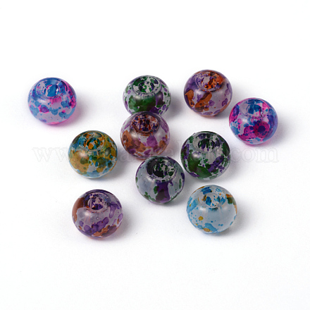 Perles en verre avec trou grand peintes à la bombe  X-DGLA-R018-10mm-M-1