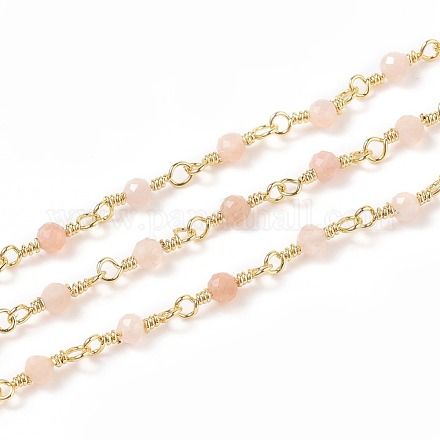 Chaînes de perles faites à la main en pierre de soleil naturelle de 3.28 pied X-CHC-K008-A08-1