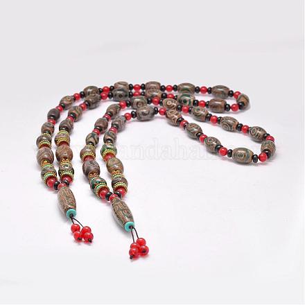 Colliers avec perles en agate tibétaine naturelle à bijoux bouddhistes NJEW-F131-02-1