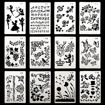 Plantilla de silueta de pintura hueca de plástico para mascotas ecológica con patrón de hadas/flores/animales DRAW-PW0008-01-1